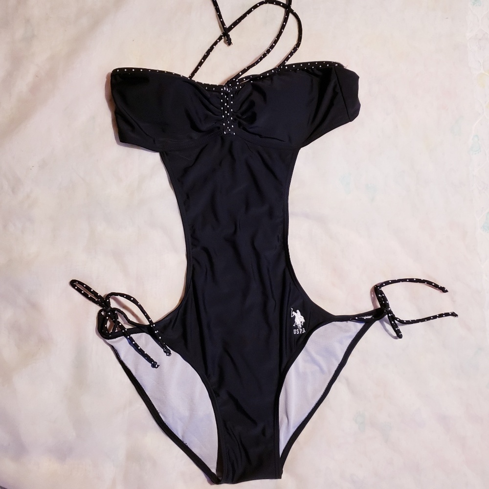 U.S Polo Assn Black with Polka dot straps Monokini